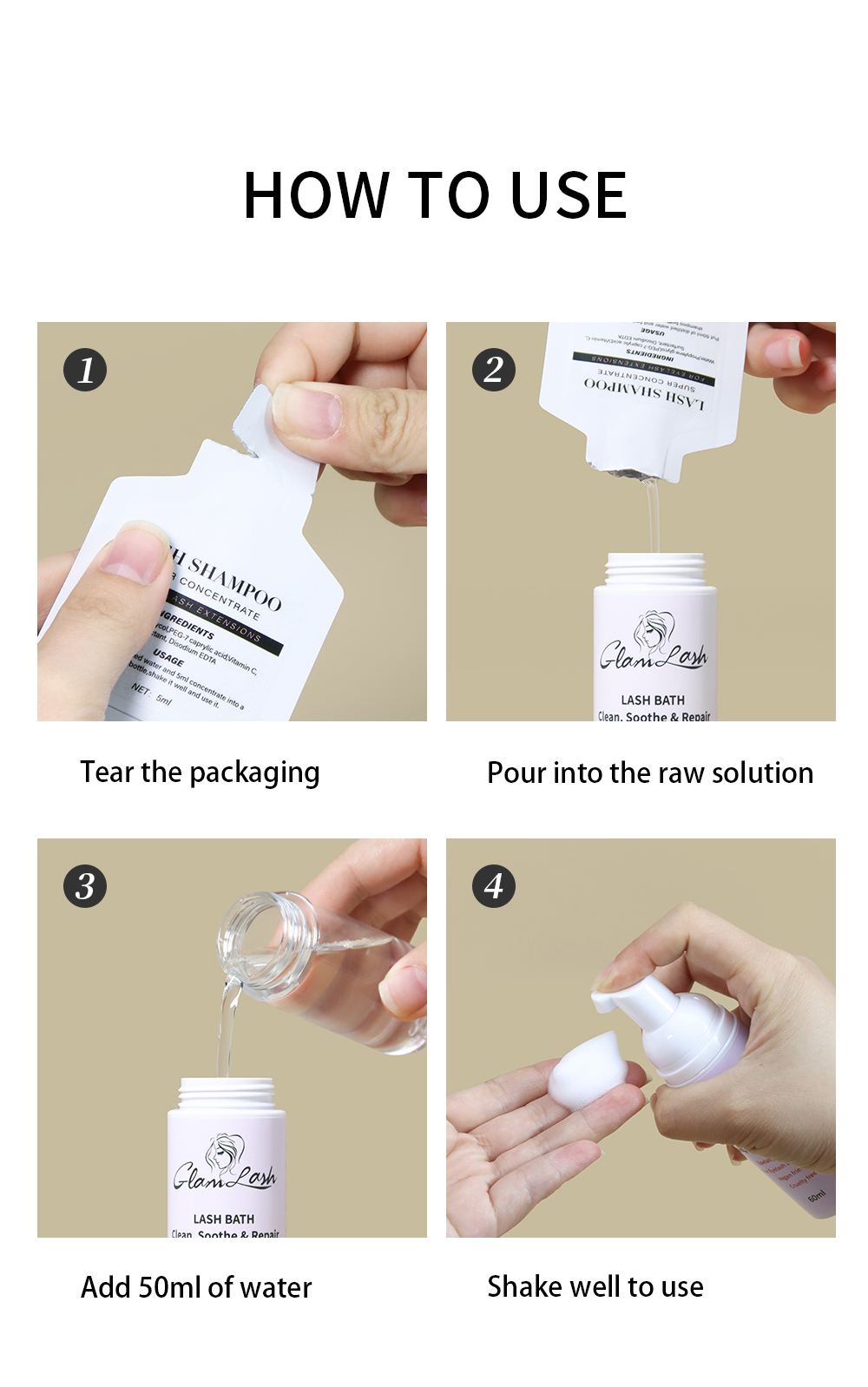25/50Pcs Eyelash Extension Shampoo Foam Set 5ML Mousse Concentrate Makeup Remover Tool for Mascara with Brush Women's Cleanser
