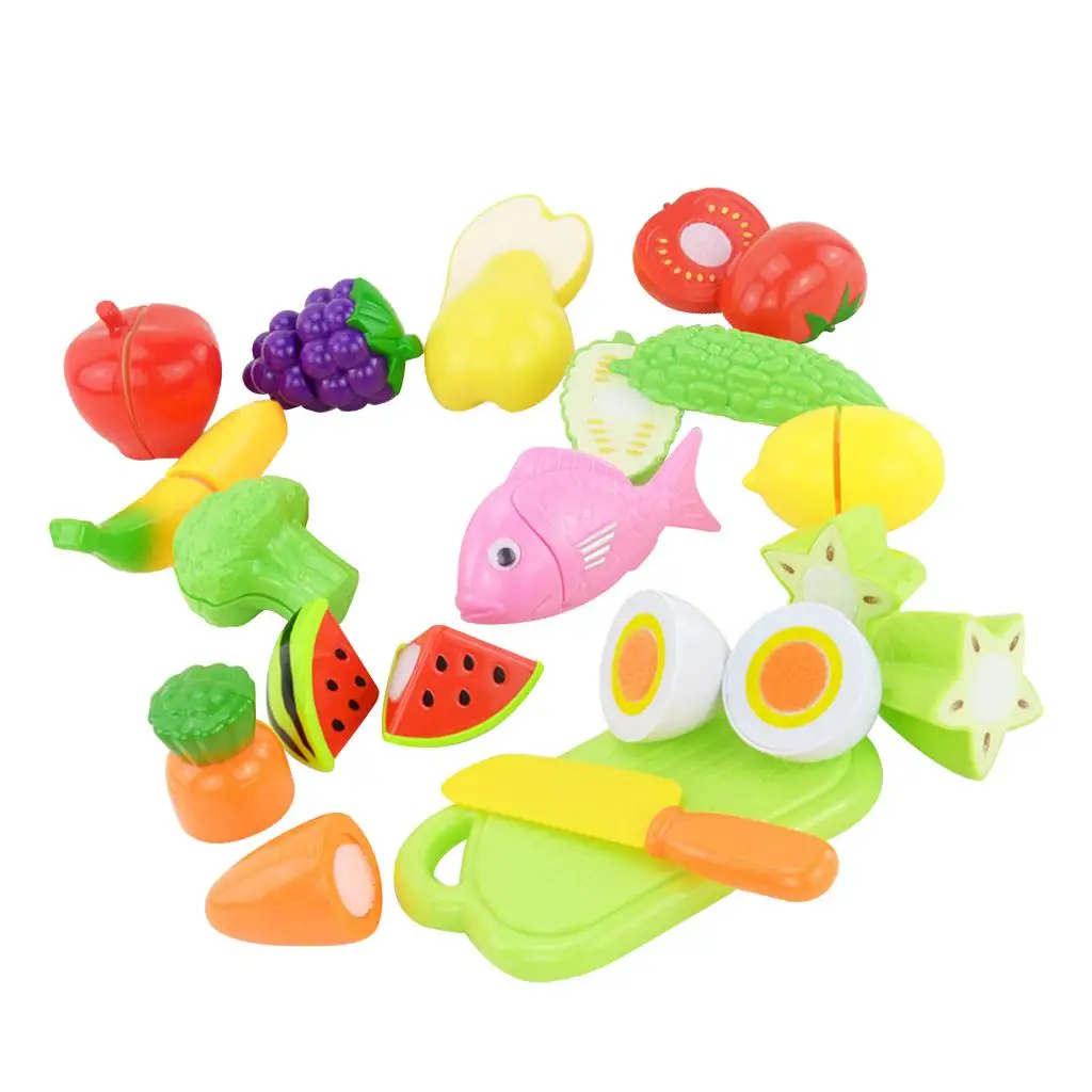 Plastic Fruit Vegetables Kitchen Slice Pretend Cut Set Kids Role Play Toys#A