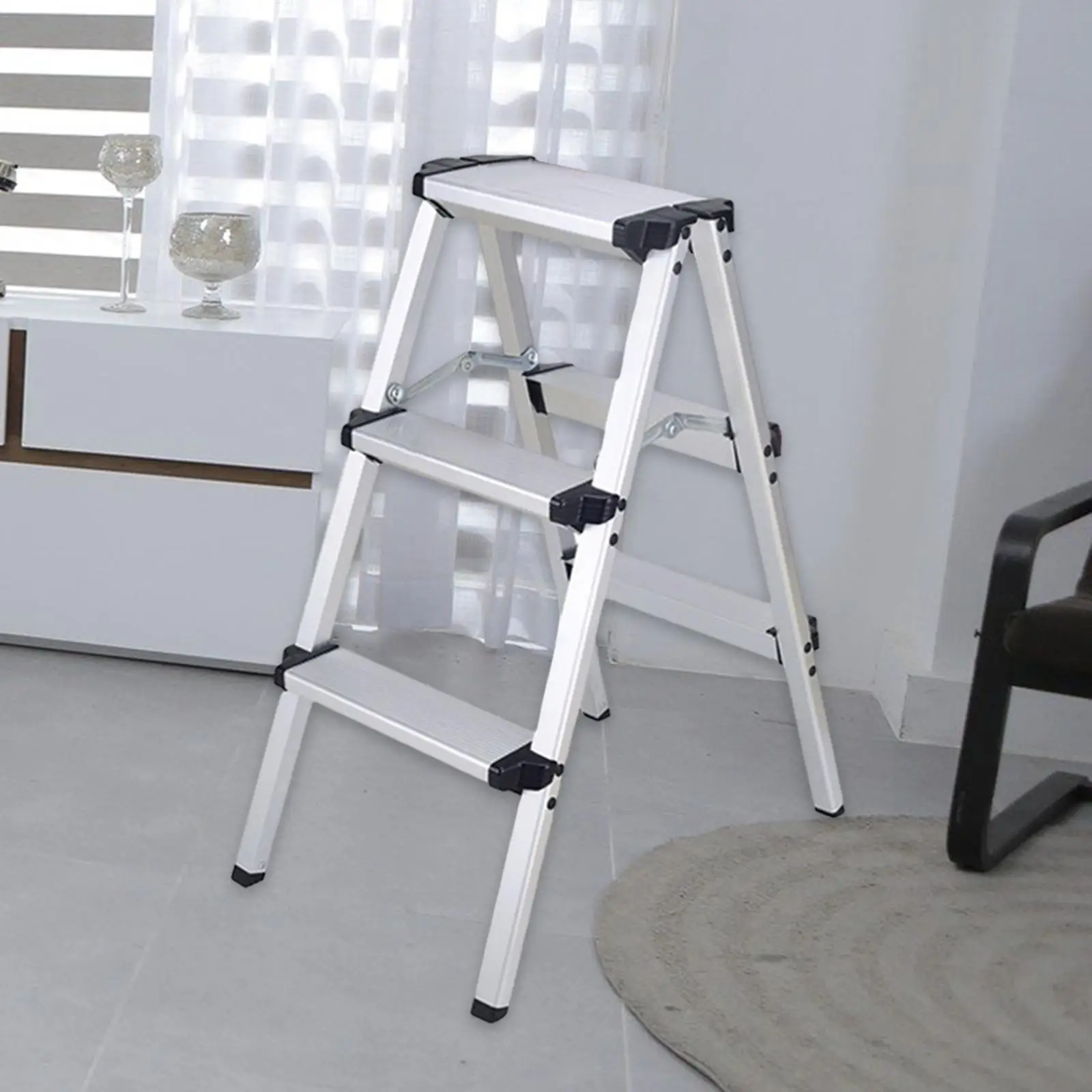 3 Step Herringbone Ladders Portable Wide Pedal for Garage Household Outdoor