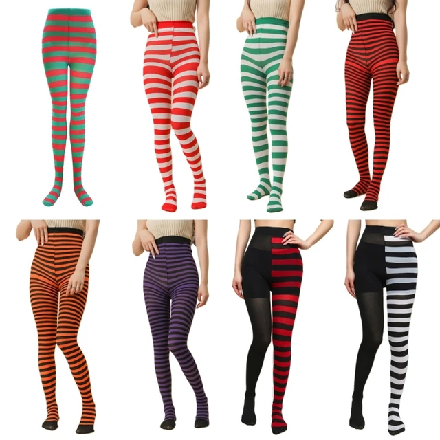 8 Pcs Christmas Striped Tights Full Length Tights Thigh High Stocking for  Christmas Halloween Costume Pantyhose Spandex Candy Cane Thigh High