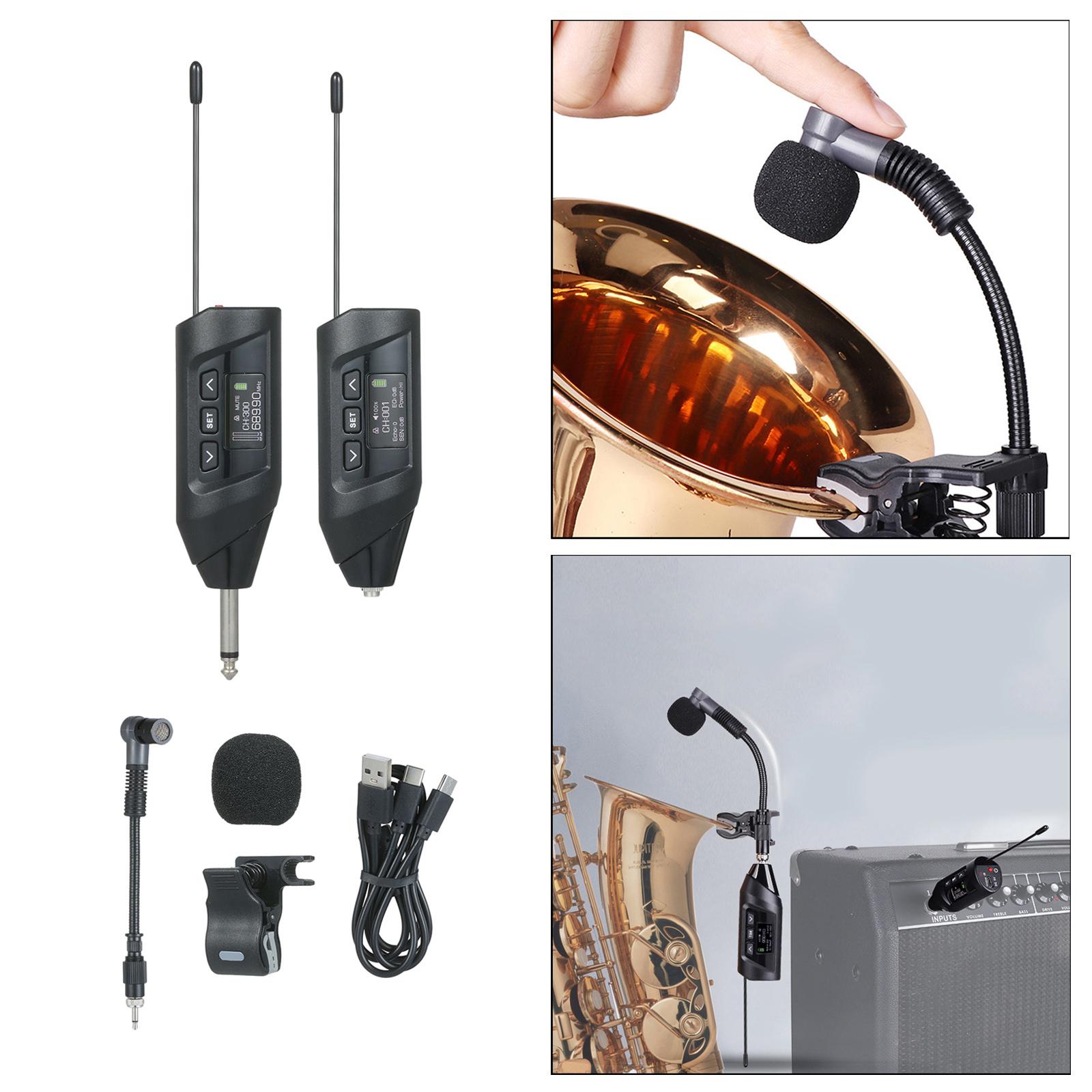Wireless Saxophone Microphone System UHF Clip‐On Microphone Wireless for Live Performance