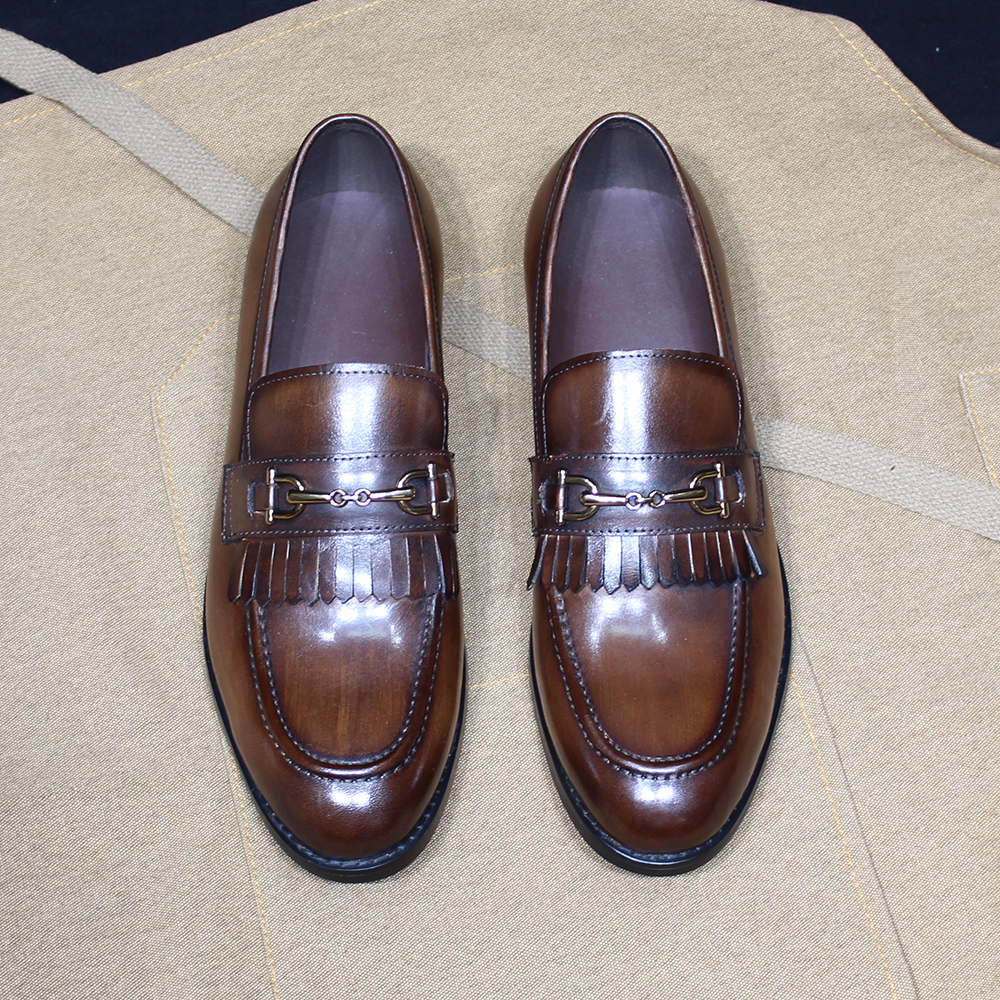 Klassische Herren-Loafer aus echtem Leder mit Quaste, für Hochzeit, Party, Kleid, Schuhe, Metallknopf-Detail, Büro, Freizeitkleidung – Detail 5