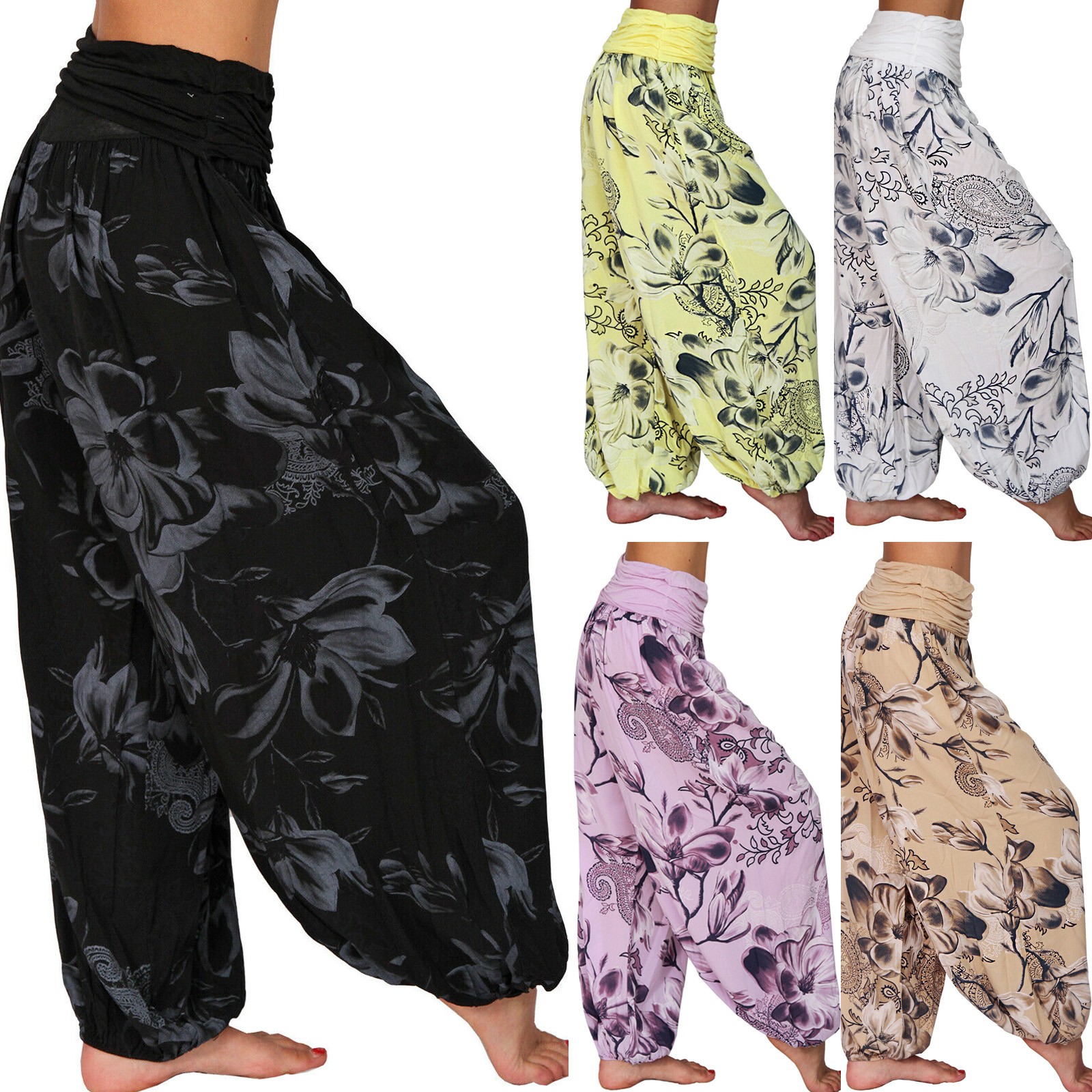 Calça casual plissada feminina, estampada vintage, calça