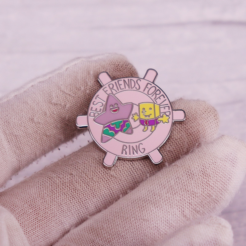 Spongebbbob Squarepppants Best Friends Forever Ring Emaille Pin rosa Ruder Abzeichen Rucksack Dekoration Schmuck – Detail 1
