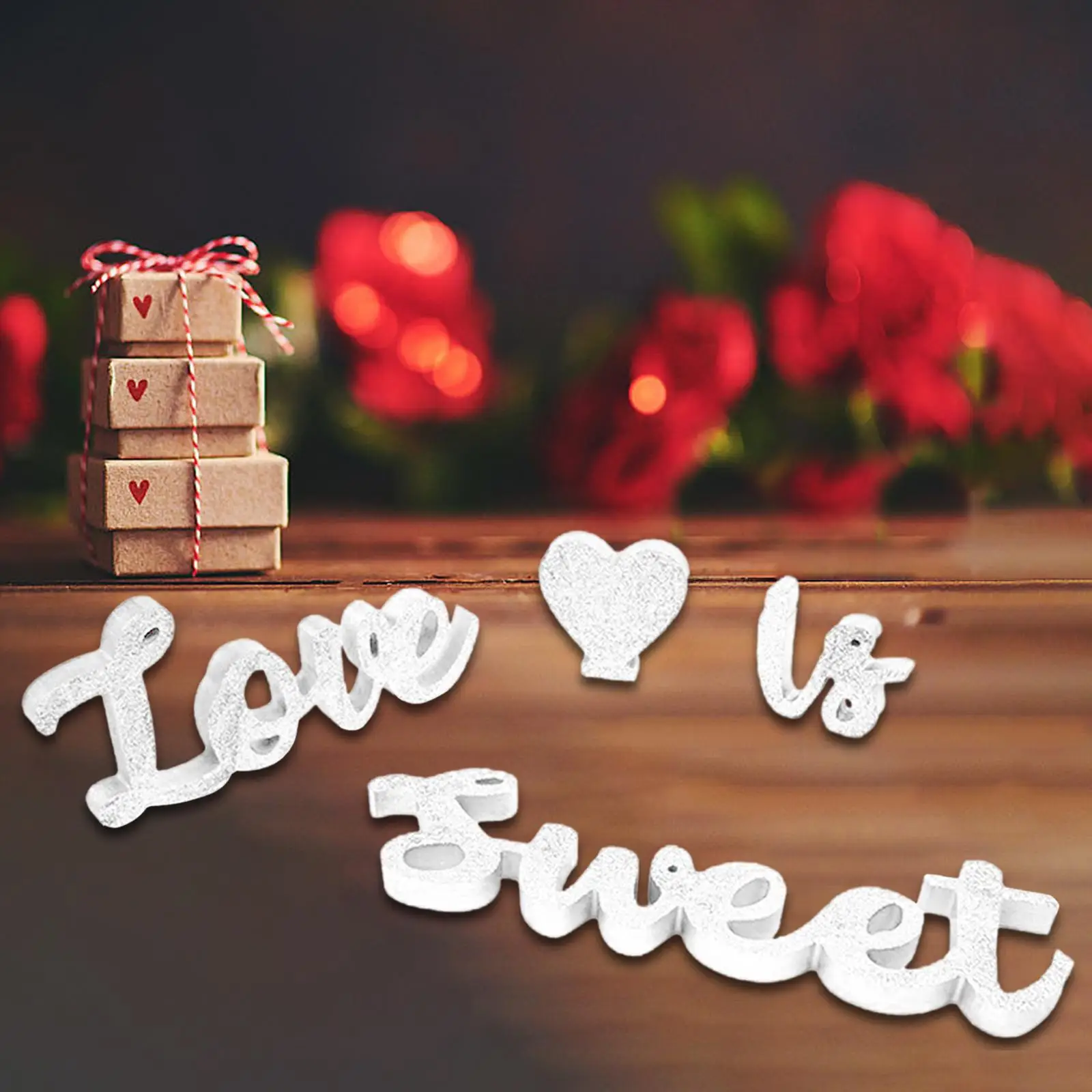 Love IS Sweet and Heart Wooden Sign Decorative Valentine`s Day Table Decoration for Engagement Fine Workmanship Elegant Durable