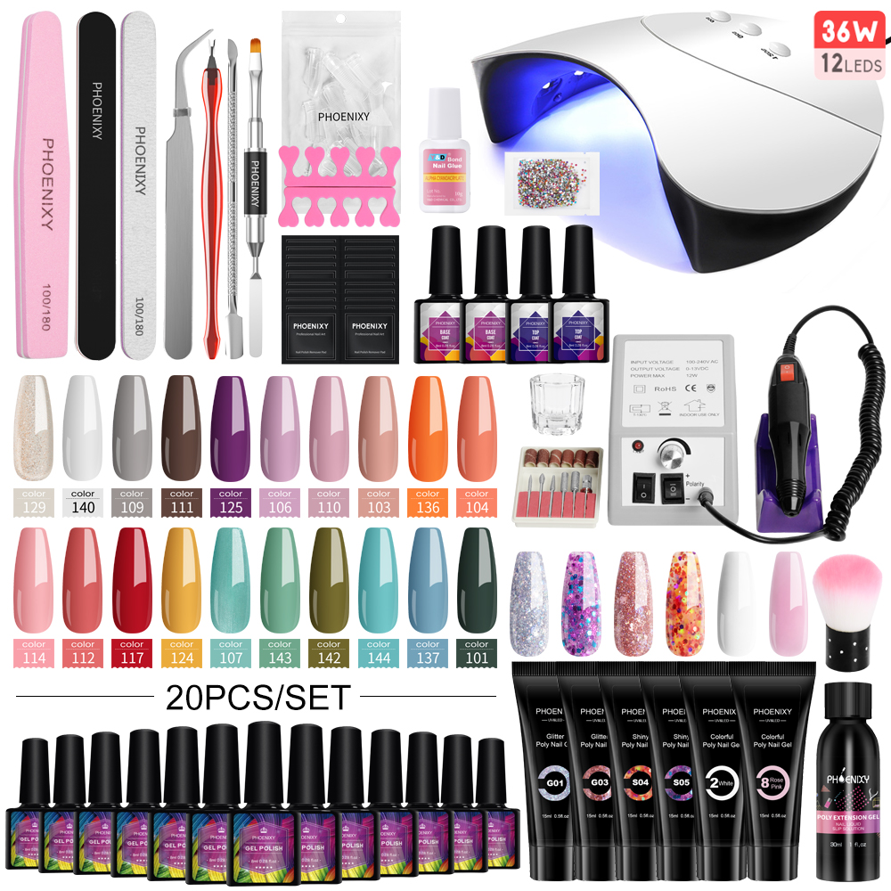 Best of Full Maicure Set 20 Colors Gel Nail Polish With 36W Nail Lamp Quick Extension Gel Set Poly Nail Gel Complete Nail Art Tools Set Reviews & Tips