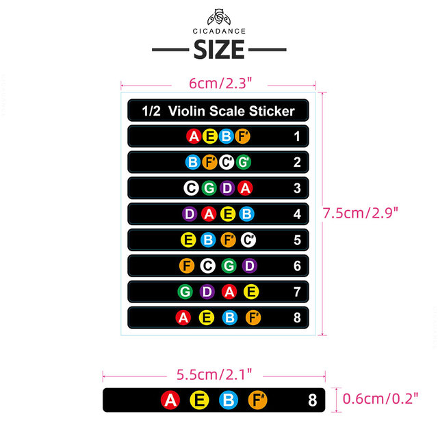 thumbnail image 2 of Sourcing Map 4/4 Violin Finger Position Marker Stickers – Fret Guide Scale Indicator (Yellow) 2 of 13