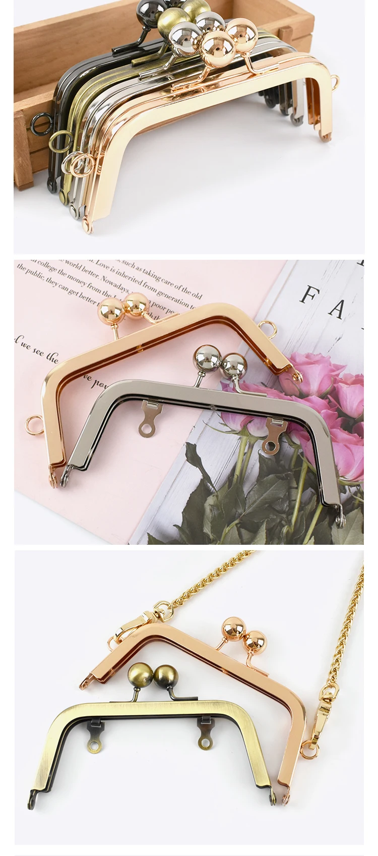 1-5Pcs 14cm Square Metal Frame for Bags Clasp Handbag Handle Purse Frames Metalic Kiss DIY Bag Handles Sew Hardware Accessories