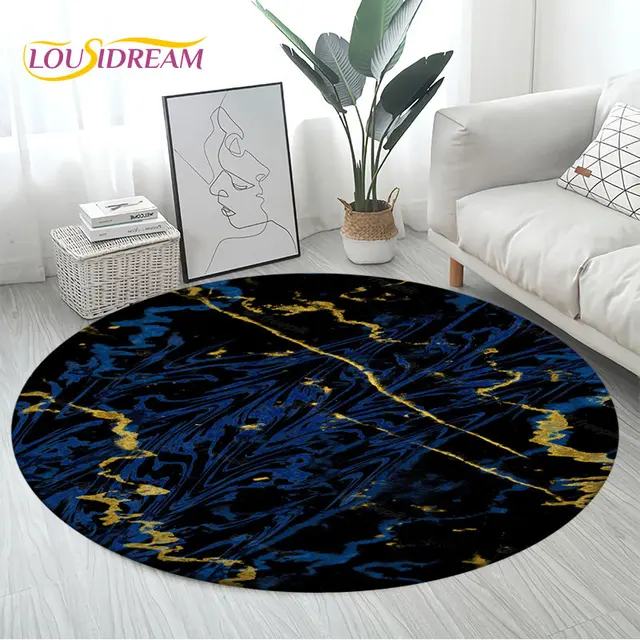Colour Nordic Black Gold Blue Marble Round Area Rug,circle Carpet Rug For  Living Room Bedroom Sofa Decor, Floor Mat Kitchen Mat - Carpet - AliExpress