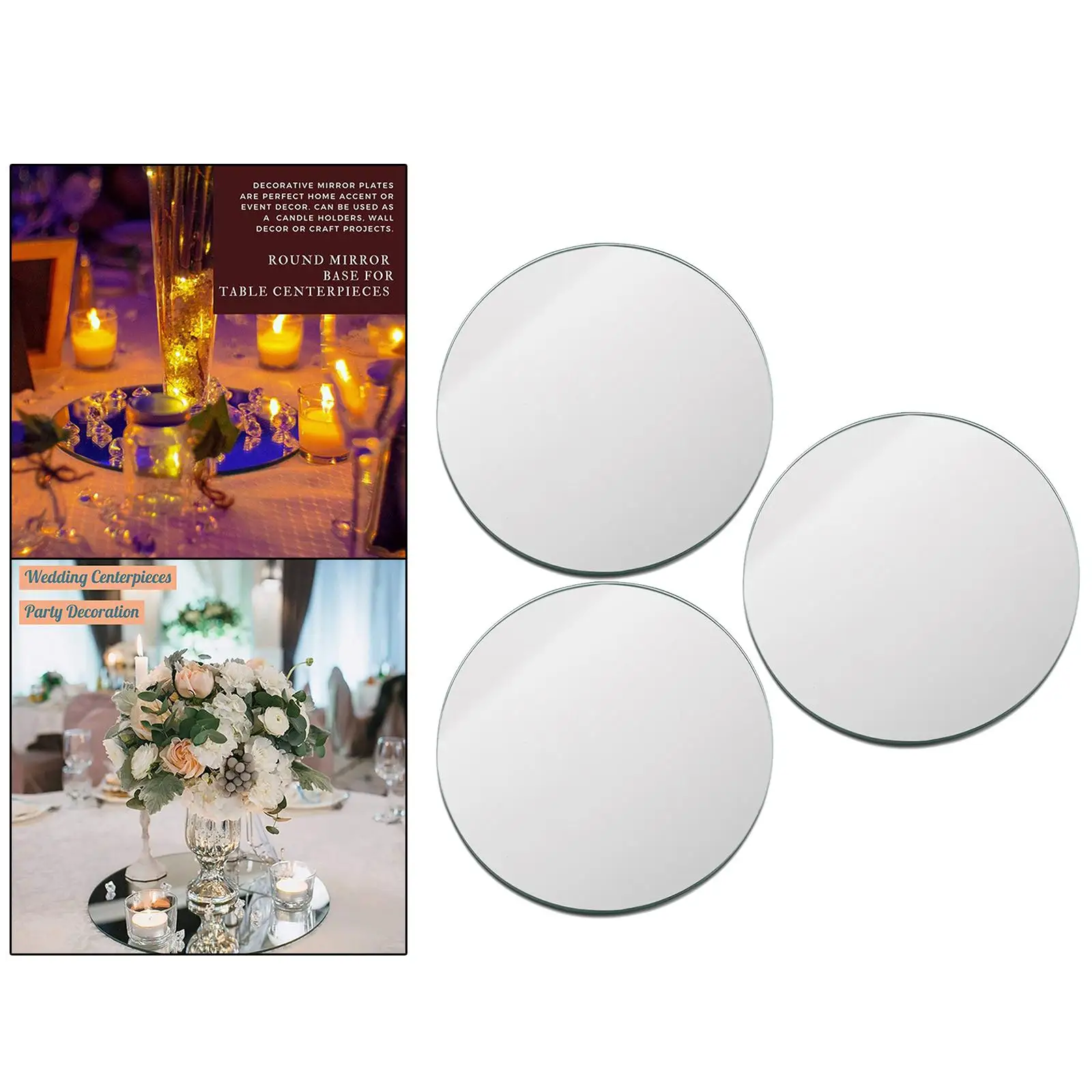 Set of 3 Round Mirror Shaped Candle Holder Organizers for Centerpieces