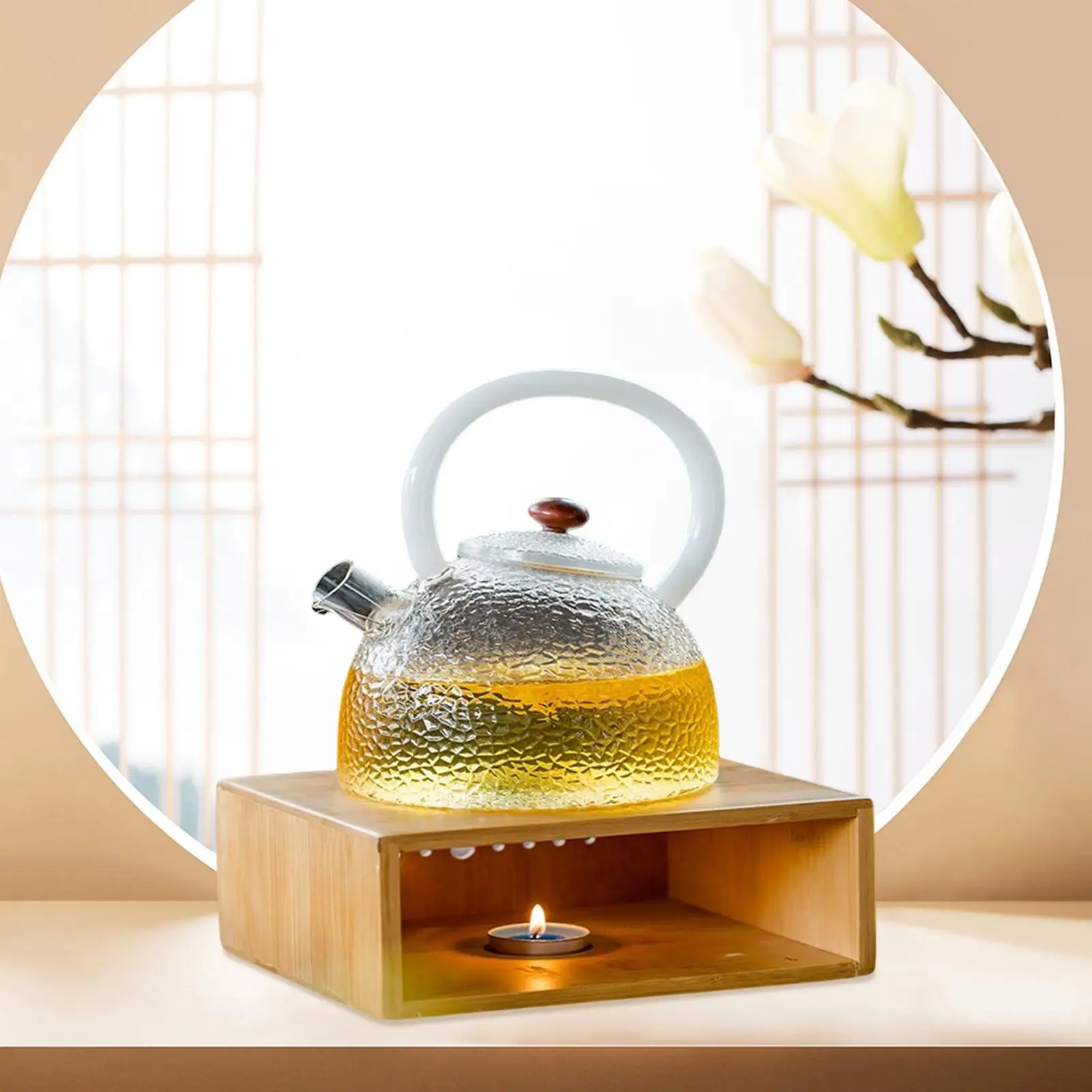 Candle Heating Teapot Warmer Decor Tealight Holder Bamboo Practical Teaware Base