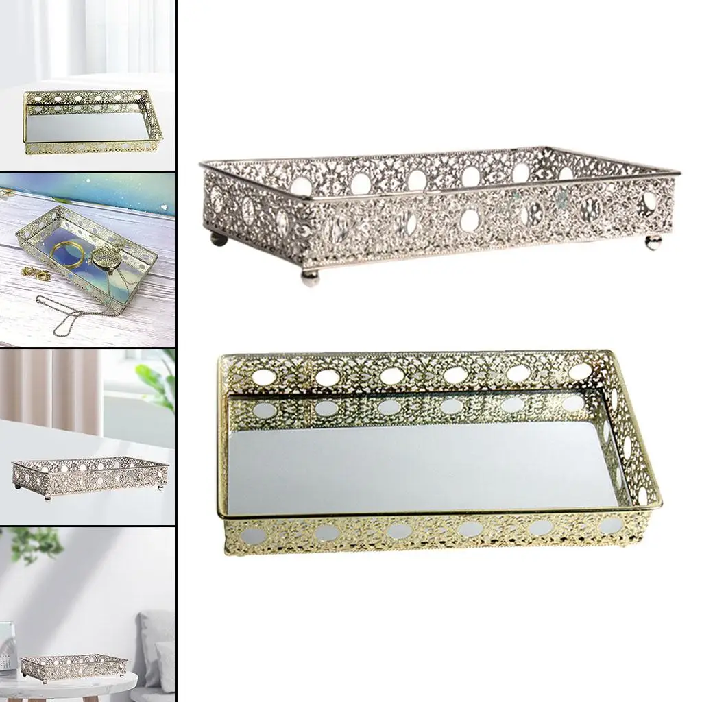 Decorative Jewelry Dish Tray Holder, Modern Metal Hollow Plate Organize,r