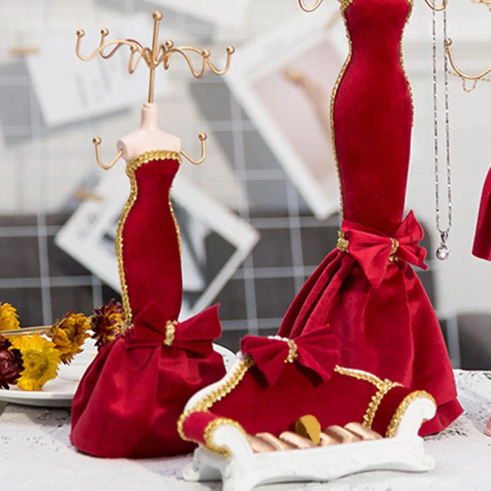 Jewelry Organizer Stand Hanging Mannequin Velvet for Ring Home Dresser