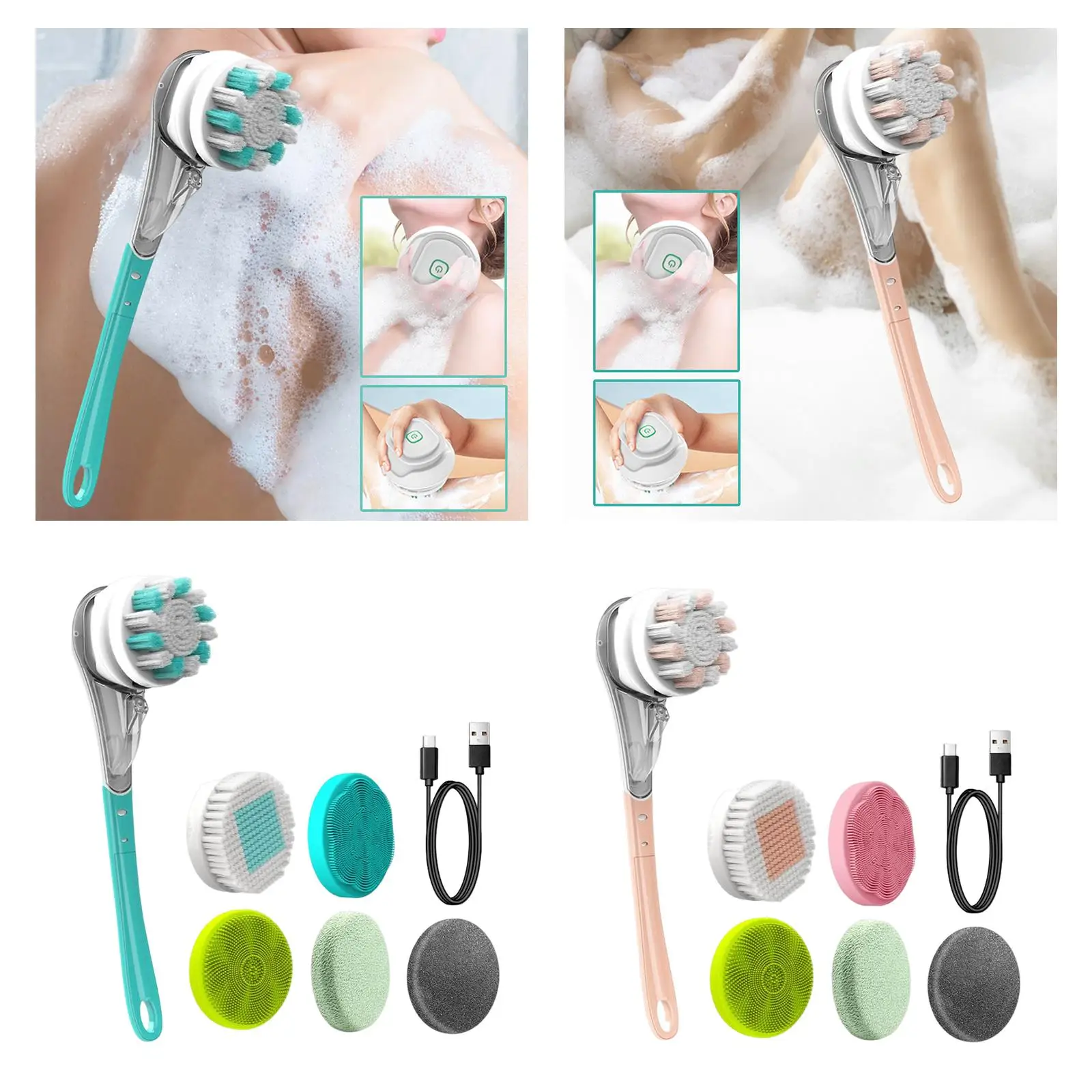 Electric Body Brush Scrubber Detachable for Back Body Bathing Massage Shower