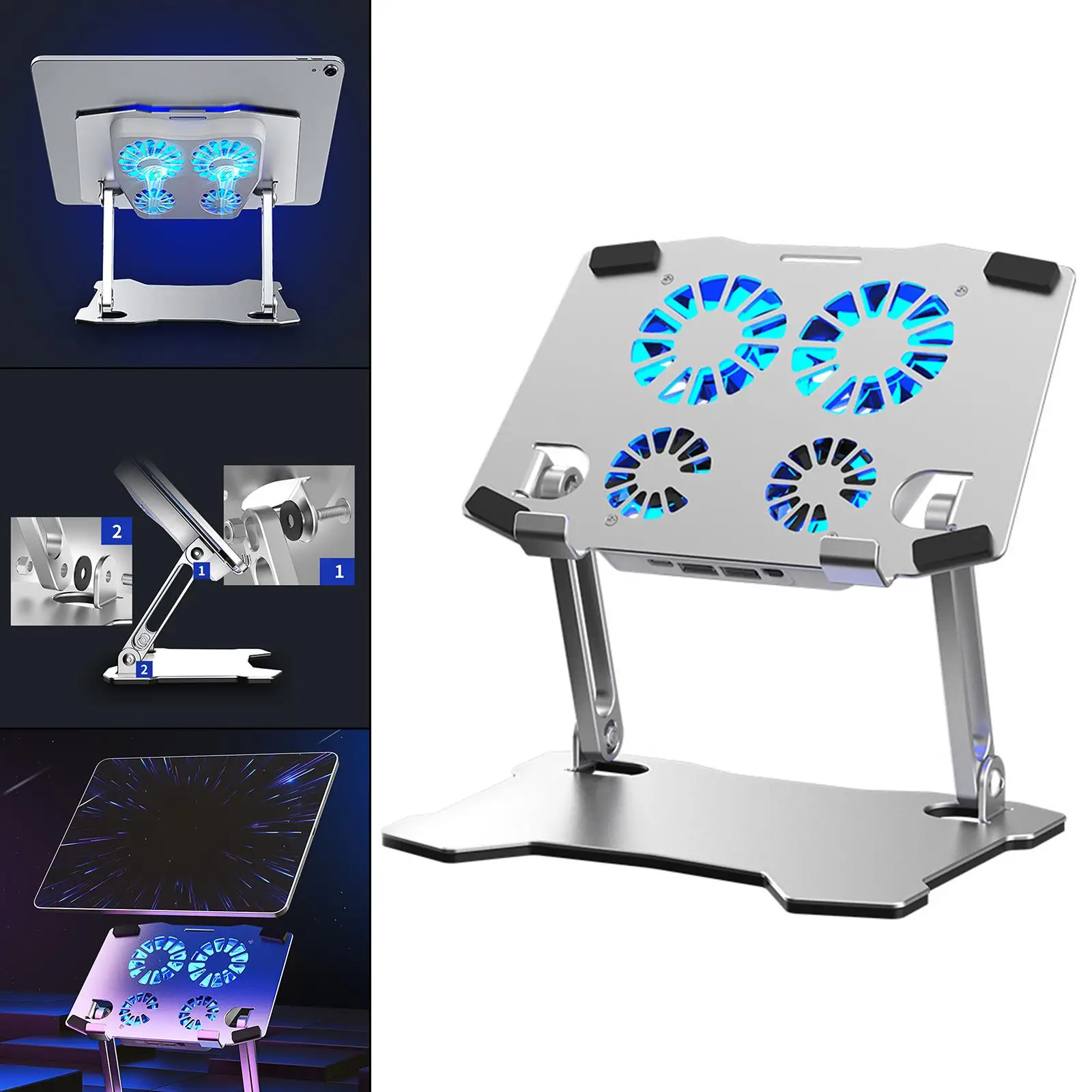 Foldable Laptop Stand with Cooling Fan Aluminium Alloy USB Portable Adjustable Holder Mount for Dell for MacBook Table Notebook