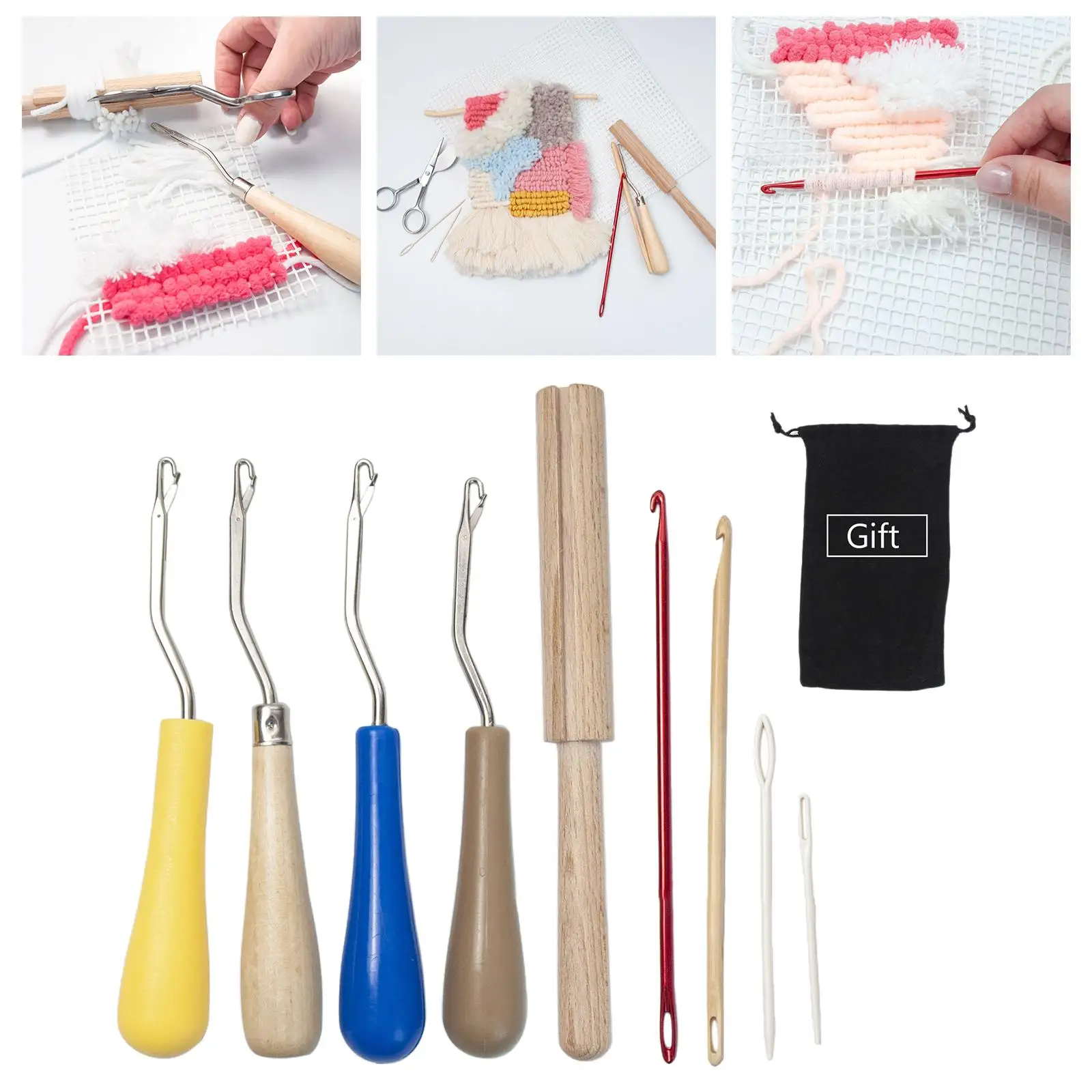 Latch Hook Crochet Pin Wooden Bent Supplies Weaving Needles for Embroidery