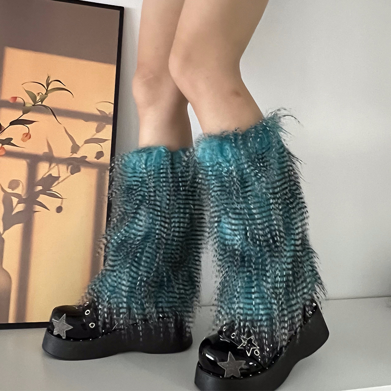 Y2K Goth Furry Faux Fur Women Leg Warmers Boot Covers Harajuku Lolita Girls Punk Fashion Cute Jk Hipster Warm Fluffies Leggings