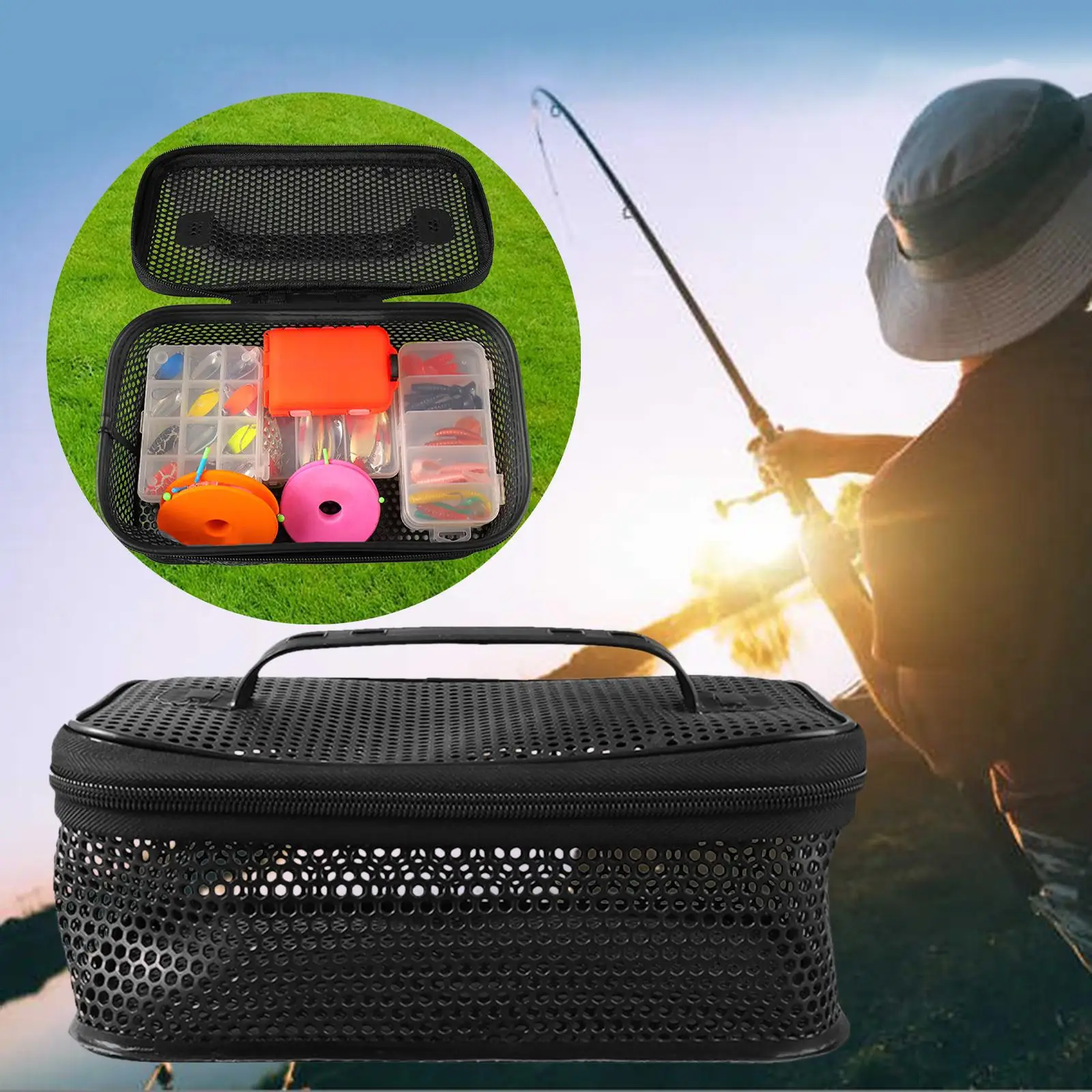 Fishing Bait Bag Practical Wear Resistant Large Capacity Portable Organizer Breathable Container Sturdy Hollowed Out Lure Pouch