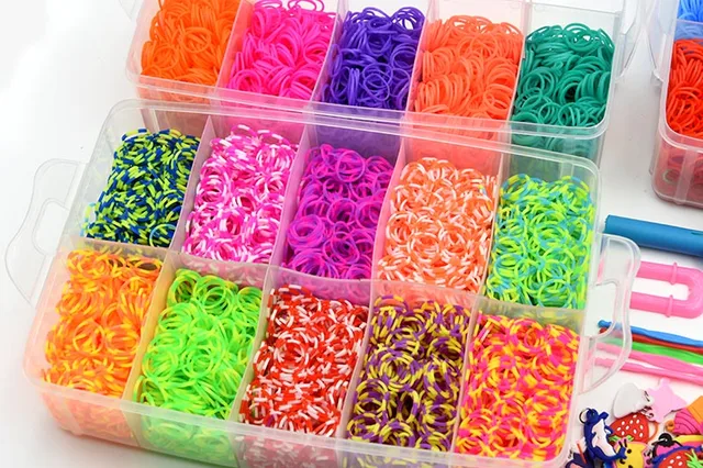 15000/4500Pcs Kit Box+ Rubber Loom Bands Children Mult-color Make Woven  Bracelet Rainbow Rubber Bands