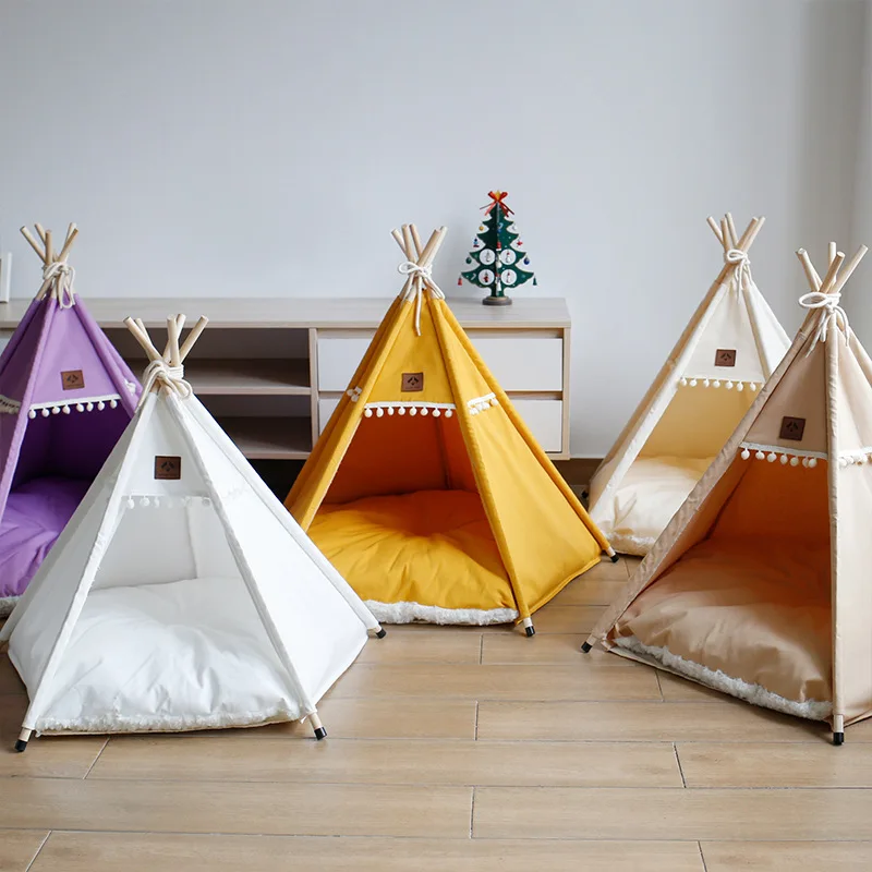 colorful cat tent indoor with cushion