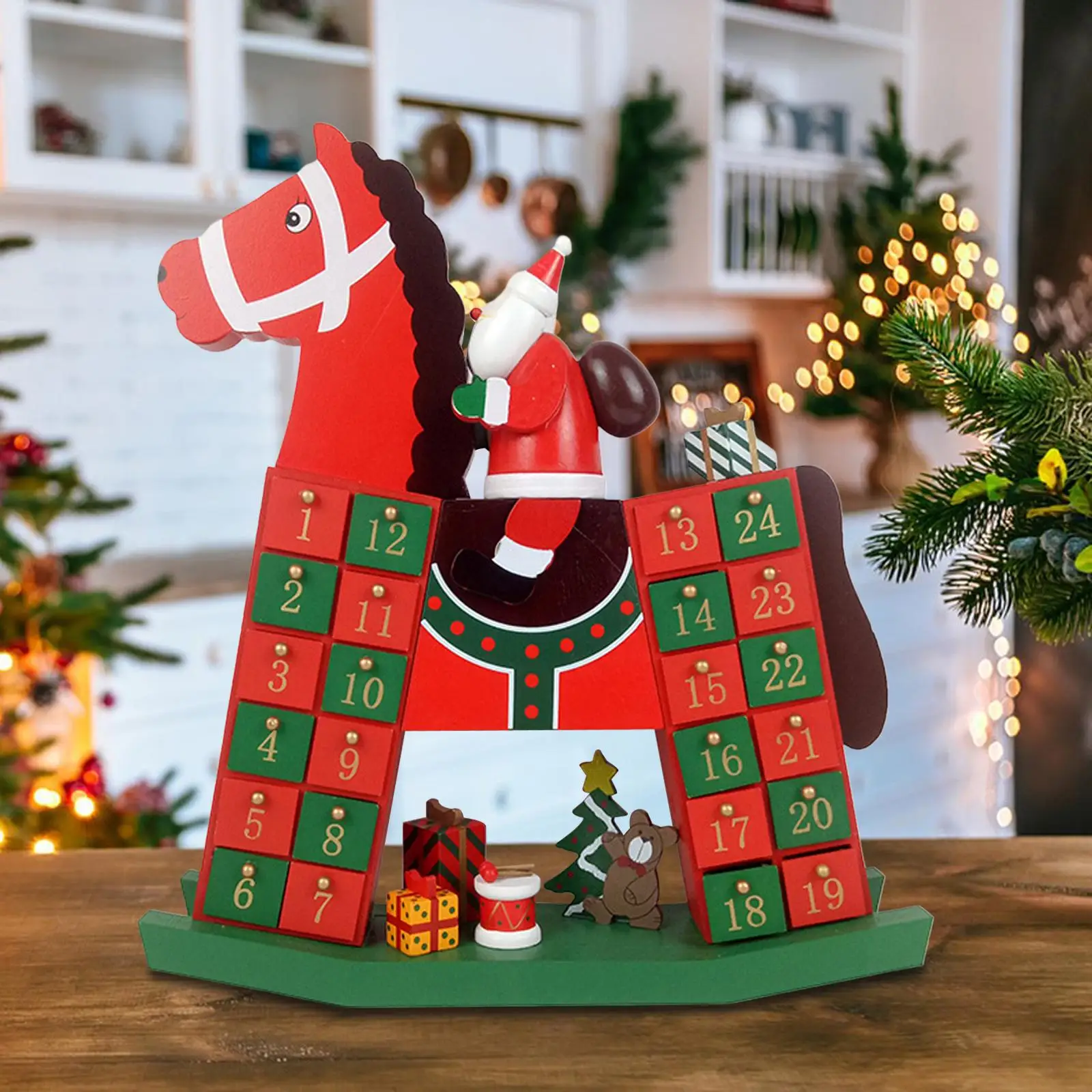 advent calendar Decorative 24 Day Advent Calendar Ornament Santa Riding Horse Tabletop Desk Garden Bedroom