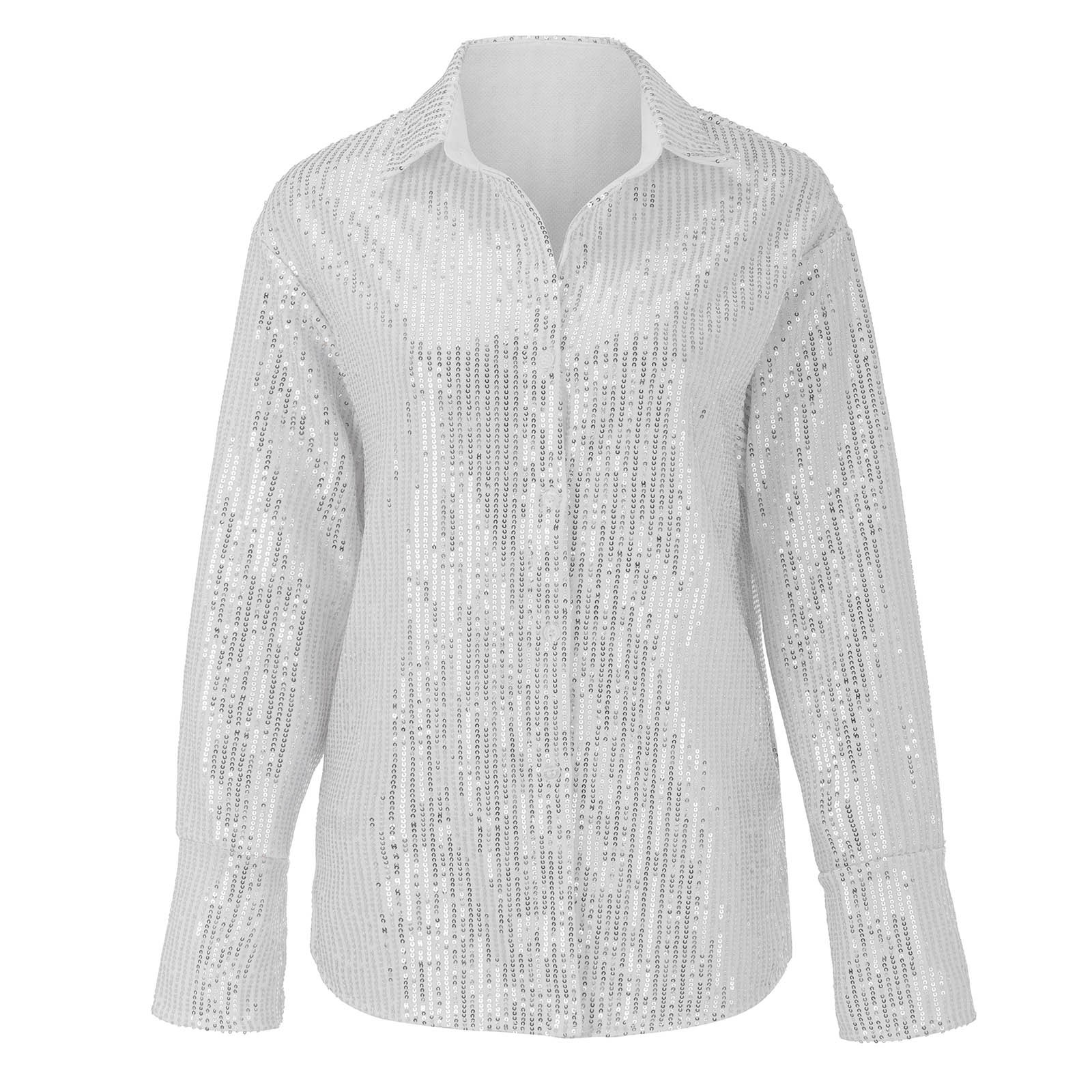 Camisa de lantejoulas Glitter feminino com decote