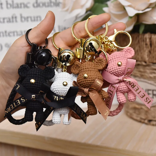 Cute Bear Key Chain Resin Bow Bell Rabbit Keychain Weaving Fashion