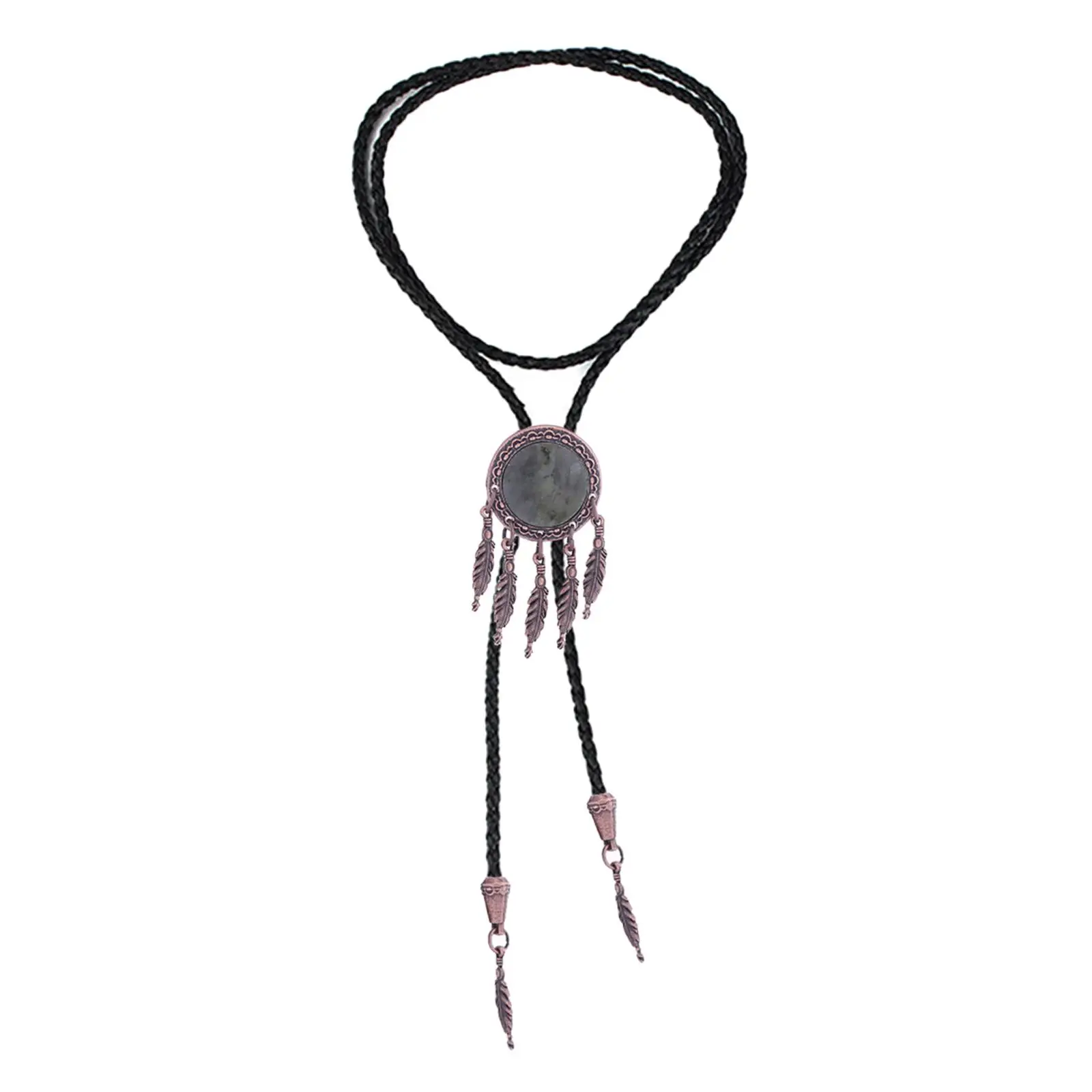 Retro Style Bolo Tie PU Leather Rope Tassels Pendant for Cosplay Birthday