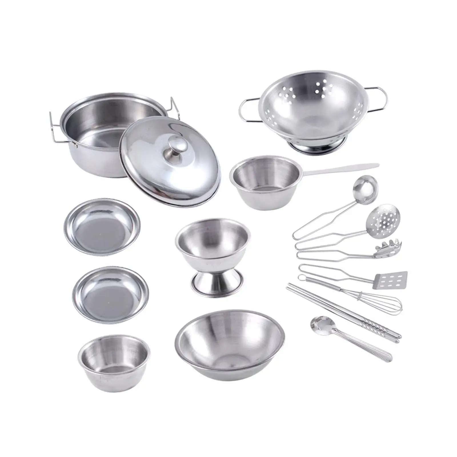 Pack of 16 Kitchen Pretend Toys Cooking Utensils Stainless Steel Accessories for Child Play House Role Playing Fine Polishing