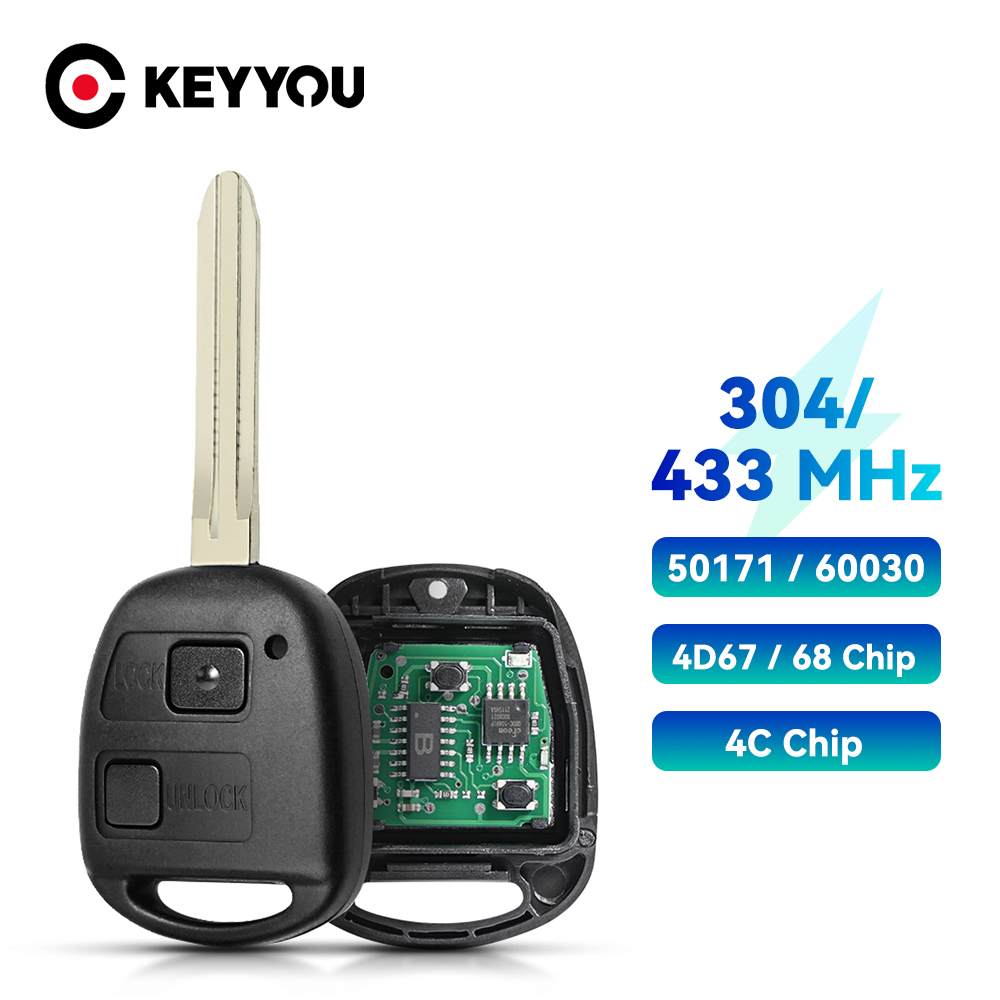 KEYYOU Fernbedienung Auto Schlüssel 50171 60030 für Toyota Camry Land Cruser 120 Prado 2/3 Tasten 304/433MHz TOY43 klinge 4D67/4D68/4C Chip – Detail 4