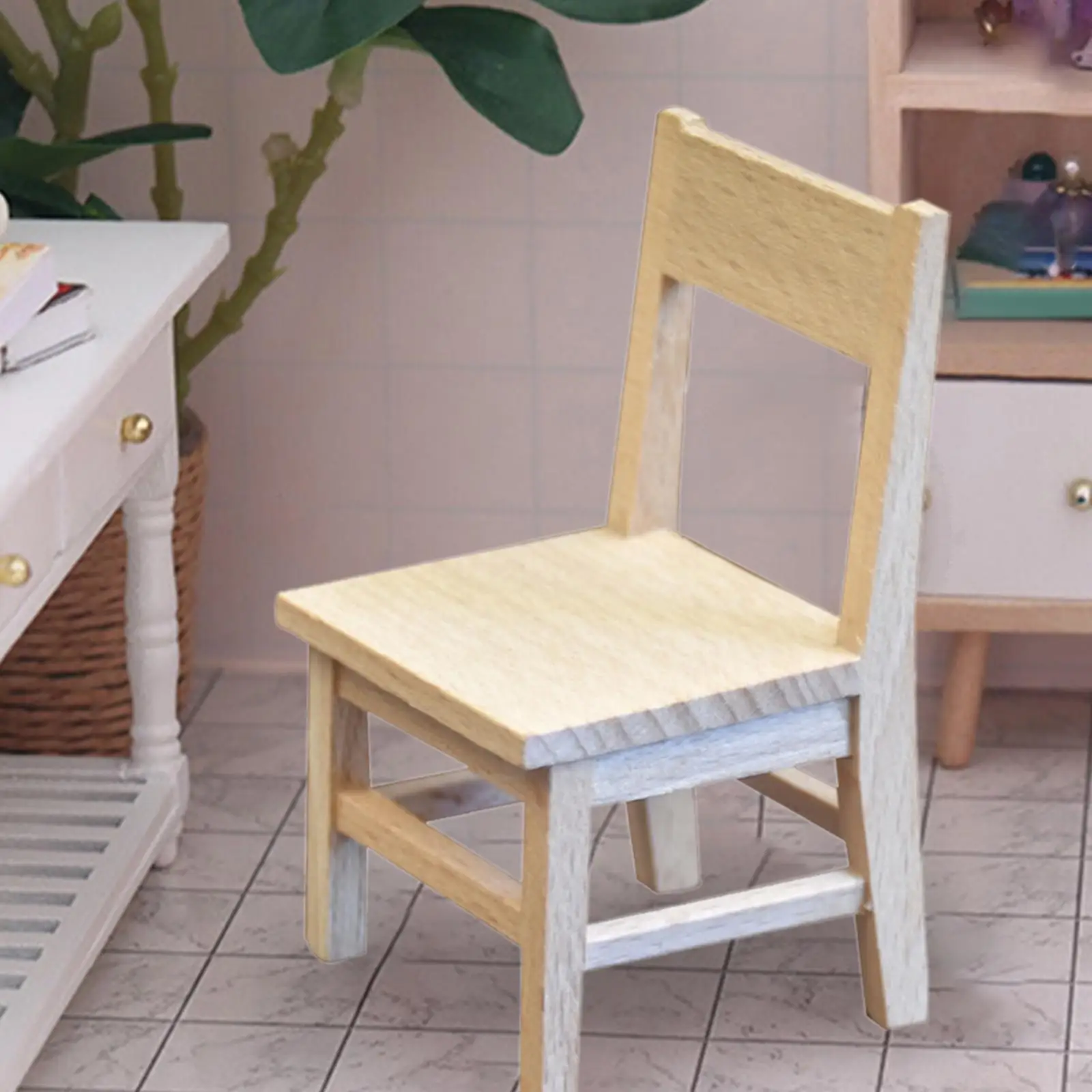 Mini Wooden Chair Doll House Furnishing Handmade DIY Craft Miniature Furniture 1/12 Scale Dollhouse Furniture for Photo Props