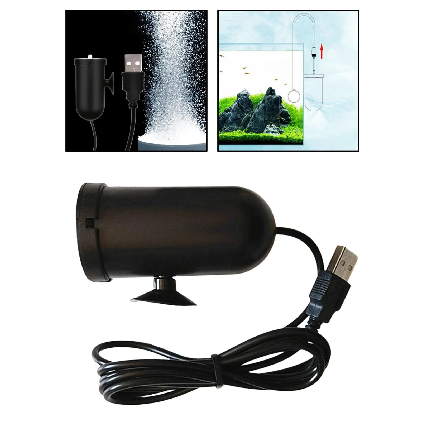 Portable USB Aquarium Oxygen Air Pump with Suction Cup Energy Saving Tool Mute for Fish Tank Fresh & Saltwater Aquariums Fishing