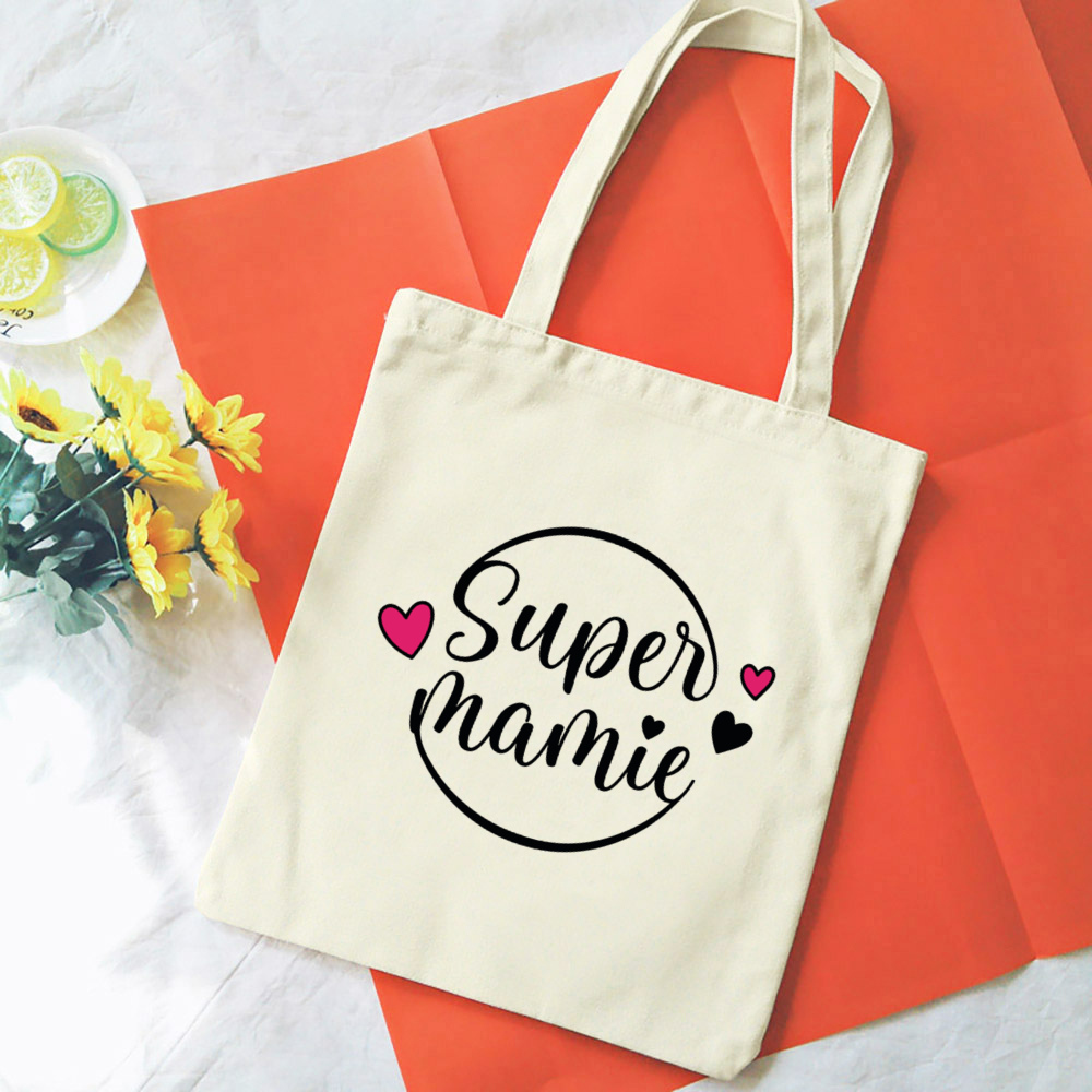 Französische Mamie-Druck-Schultertaschen aus Segeltuch, weibliche Einkaufstaschen, Damen-Reisehandtaschen, umweltfreundliche, wiederverwendbare Aufbewahrungstasche, Geschenke für Oma – Detail 10