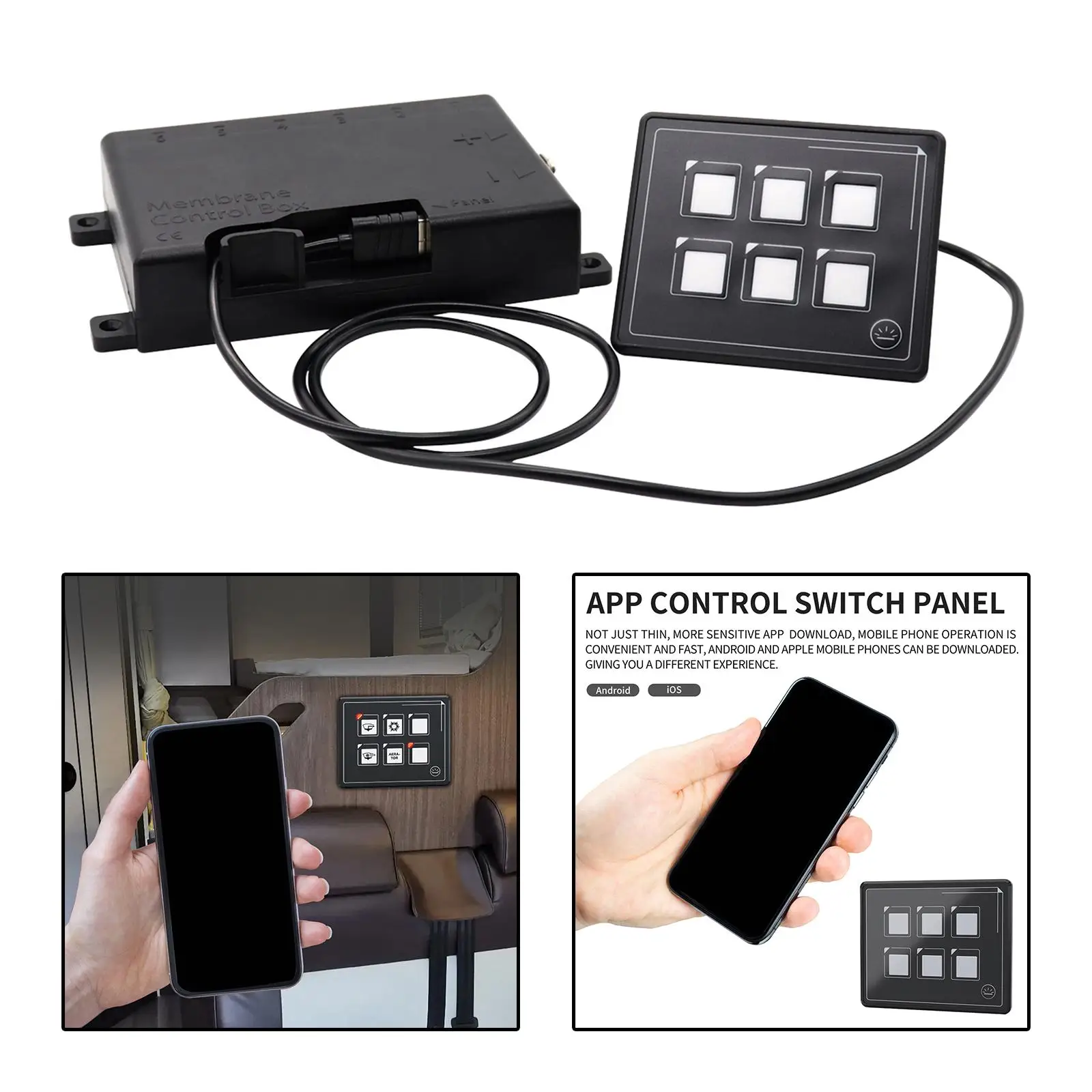 6 Pin Film Button Touch Screen LED Switch Panel, Waterproof W/USB Cable & Membrane Control Box Built in Pptc for Truck RV