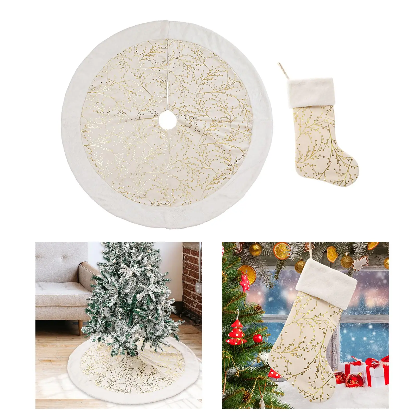 Xmas Tree Decoration Christmas Tree Skirt Hanging Stocking Floor Cover Ornament for Holiday Decoration
