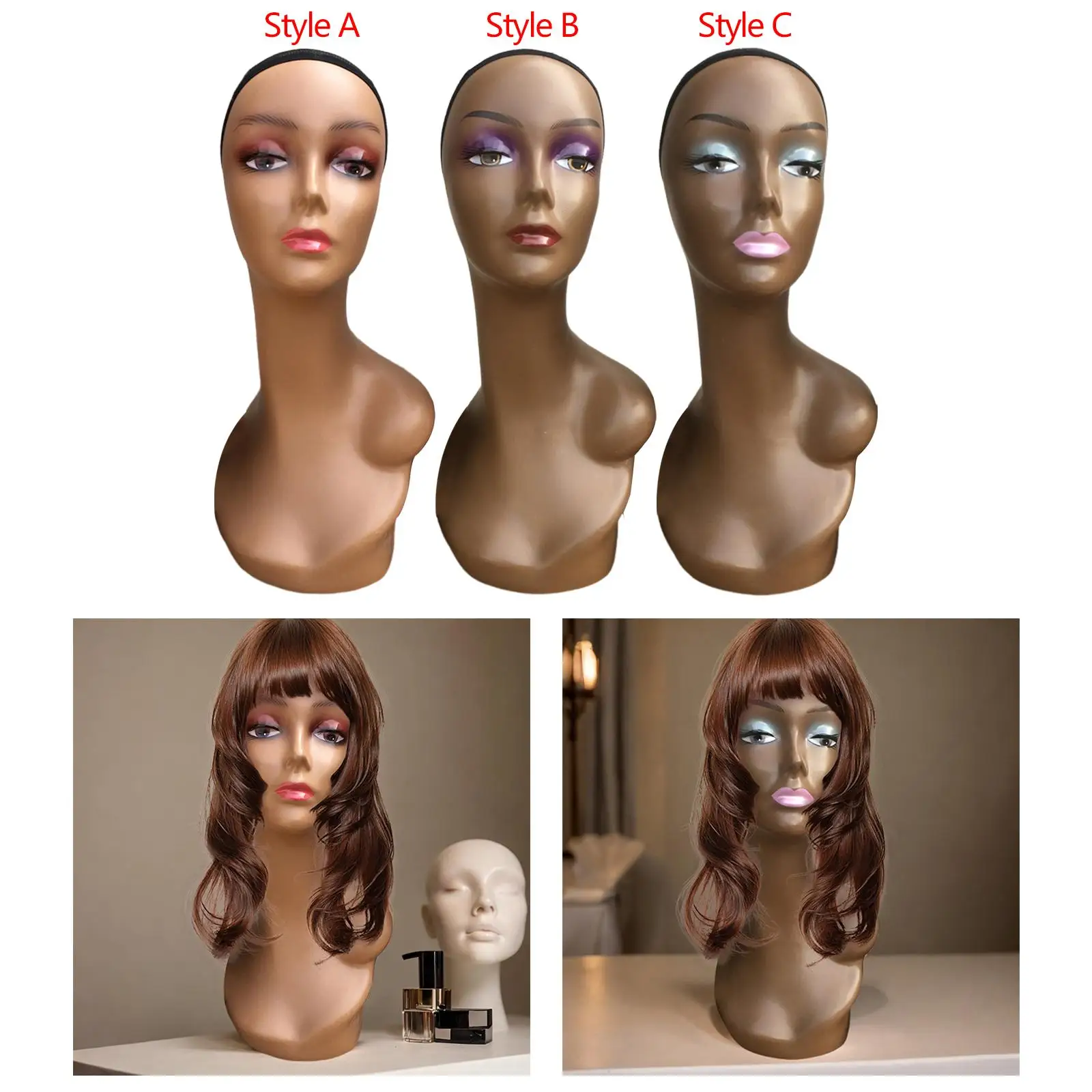 Female Mannequin Head with Shoulder Lightweight Versatile Practical Lifelike Hat Display Stand 19inch Tall for Glasses Necklace