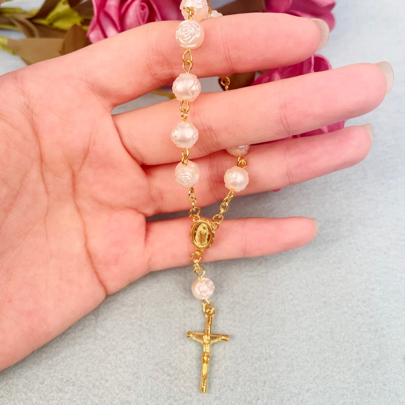 Katholische Acryl Finger Taufe Rosenkränze religiöse Gebets ball Perlen Kreuz Rosenkranz Perlen Taufe Gunst für Frauen Männer – Detail 8