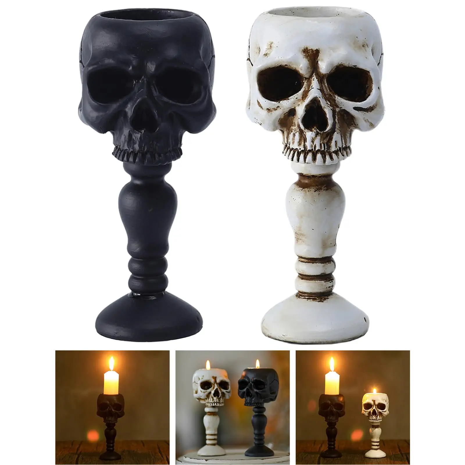 Skull Taper Candle Holder Stand Candelabrum Sculpture Living Room Ornaments