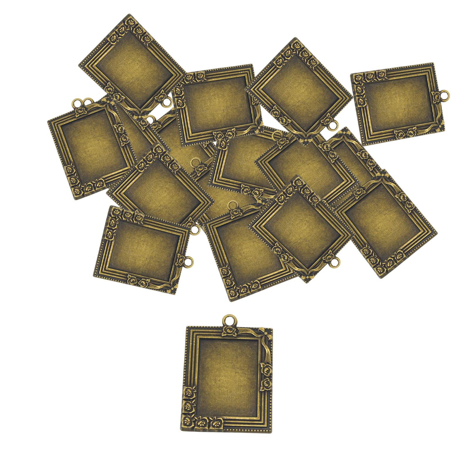 20 Pieces Vintage Rectangle Trays Pendant Charms Necklaces Pendants Trays Bezels Bezel Tray Settings for DIY Craft Photo Pendant