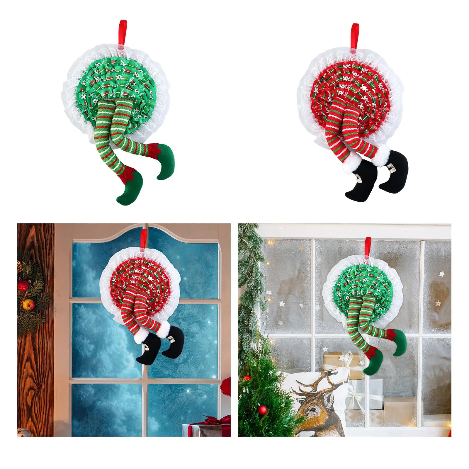 Christmas Knitted Elf Legs Wreath Front Door Wreath Christmas Tree Ornaments for Window Indoor Outdoor Party New Year