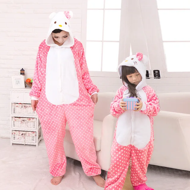 Kigurumi Children Hello Kitty Pajamas Sanrio Anime Cartoon Onesie Kids  Jumpsuits Girls Pyjamas Animal Children Outfit Home Wear