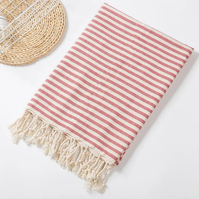 Turkish Tassel Beach Towel  and Cushion Tablecloth Set for A Cozy Outdoor Vacation Experience Towels in striped red Turkey