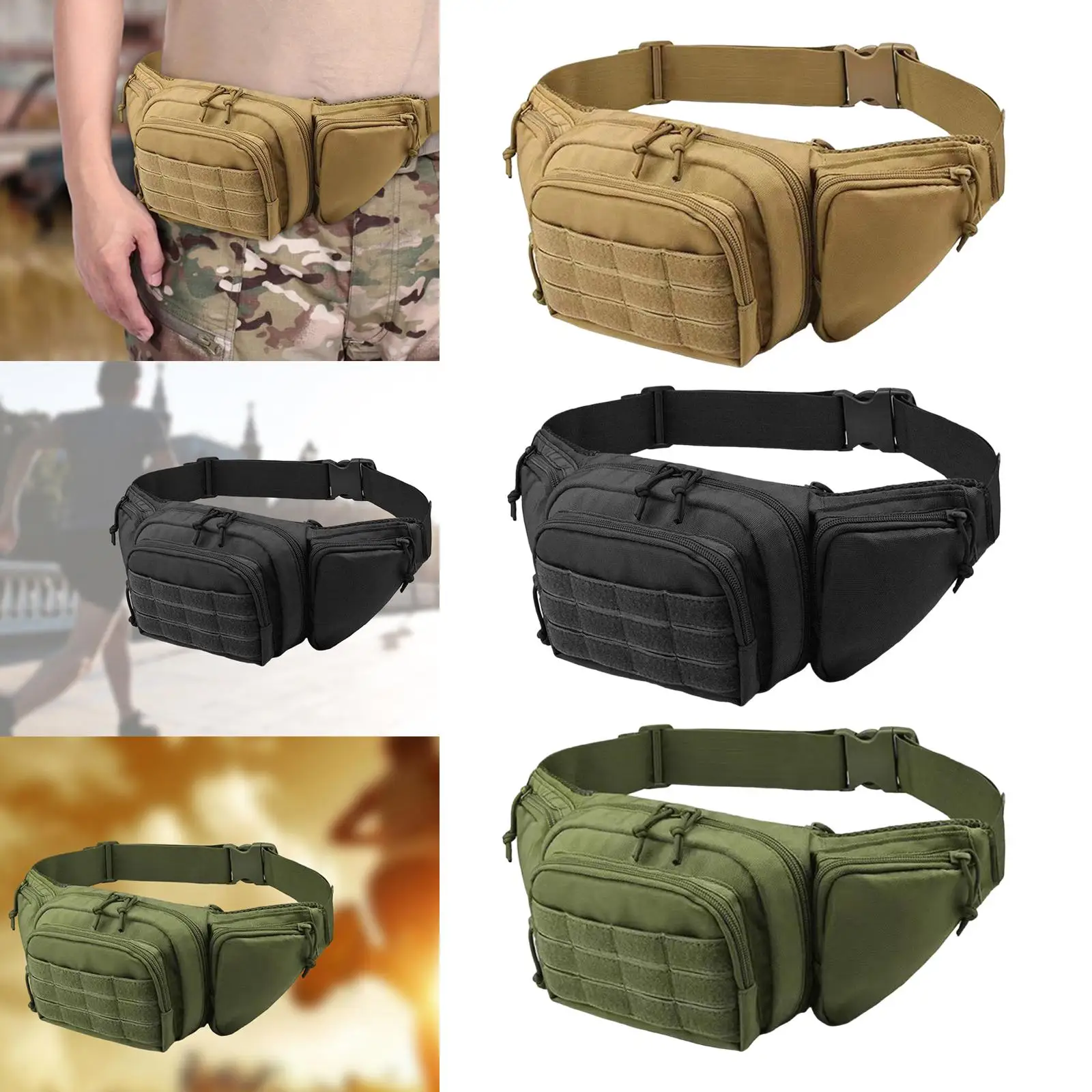 Belt Bag with Zipped Pocket Adjustable Belt Men Waist Pack for Camping Hunting Outdoor