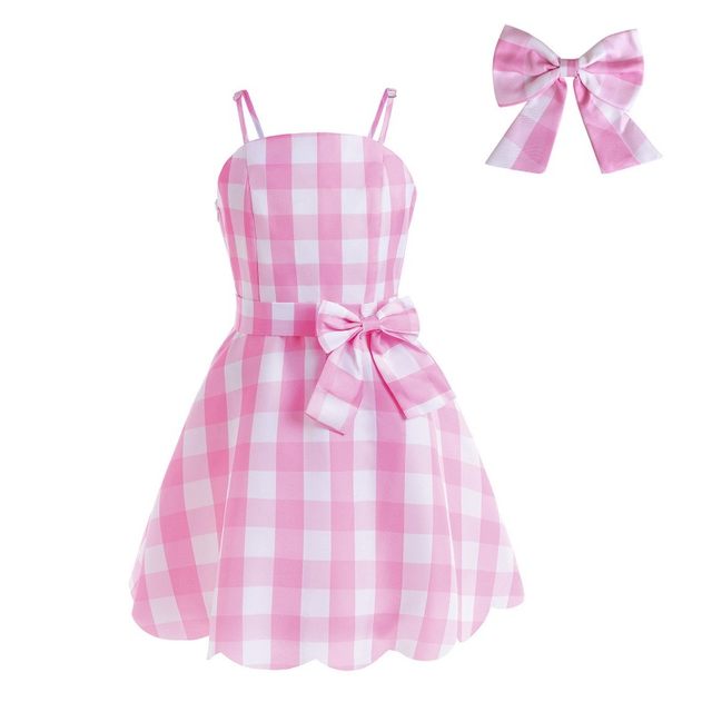 Traje de princesa Barbie para meninas, roupas cosplay para crianças, xadrez  rosa, carnaval de Halloween, festa