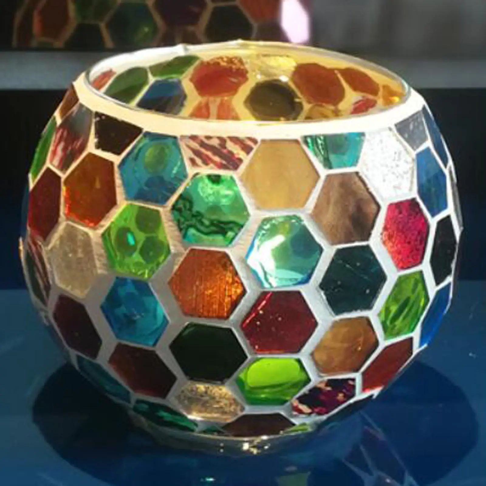 Mosaic Glass Candle Holder Centerpiece Tealight Holders Potted Plant Storage