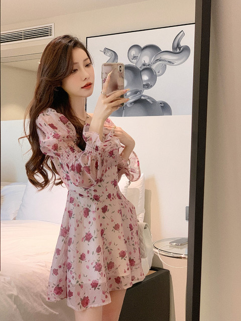 [SOMEWHERE BUTTER]★24FW★韓国人気★Vintage Flower Dress 2023 Summer Sweet Elegant Short Party Dress Korean Fashion