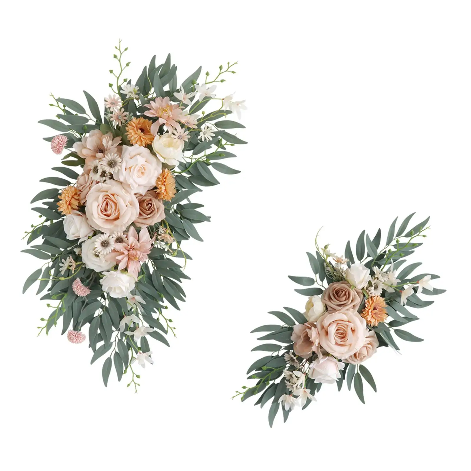 2Pcs Artificial Floral Swag Rose Door Wreath Wedding Arch Flower Floral Decoration for Holiday Reception Backdrop Drapes Party