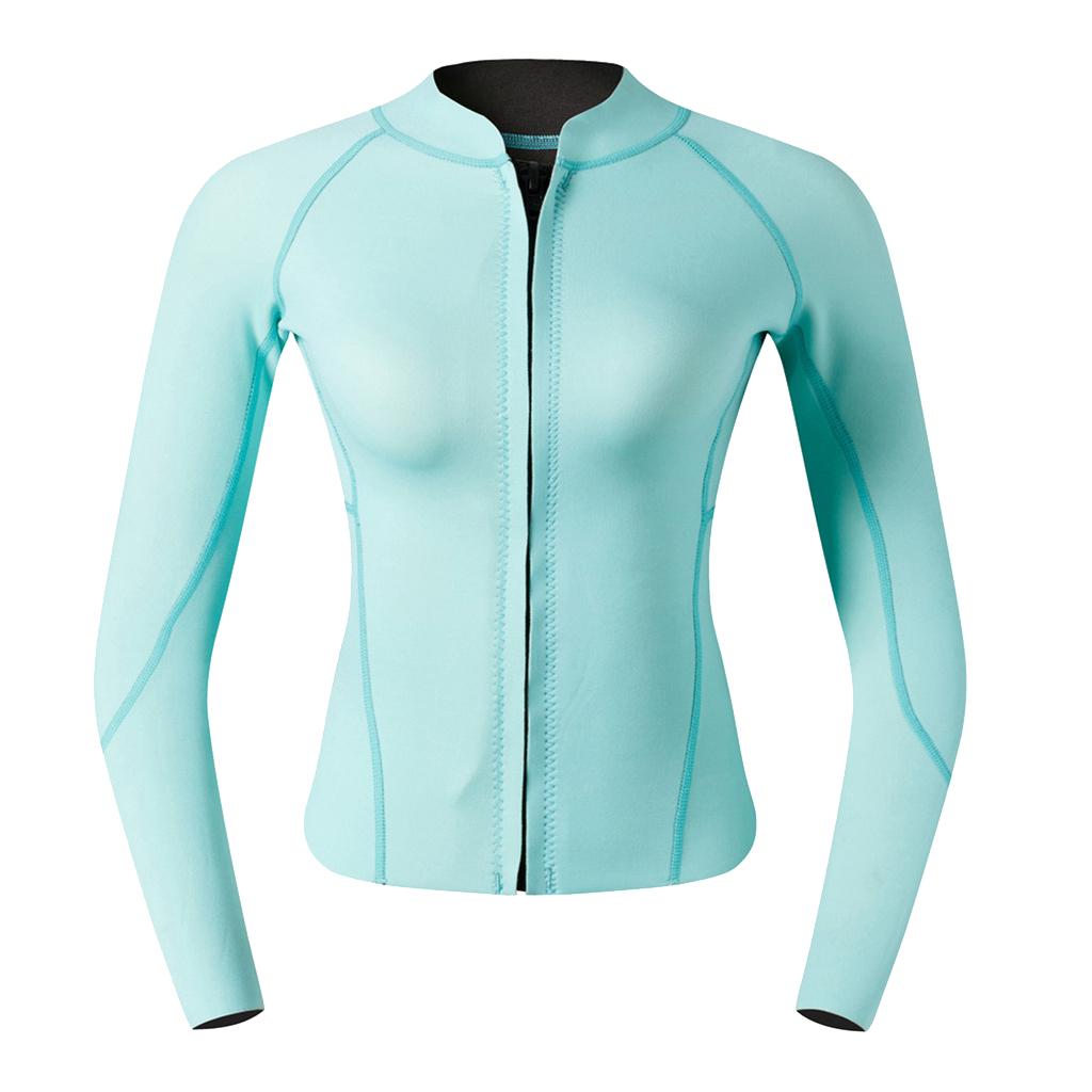 Women Wetsuit 2mm  Shirt Diving Snorkeling Swimming Jumpsuit  Jacket Cyan