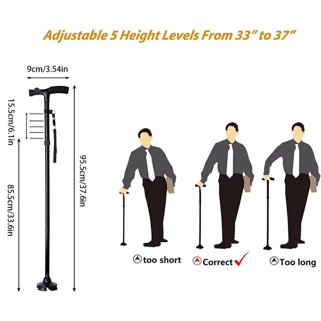 Extra Short Folding Walking Cane adjustable in 1 increments from