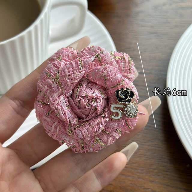 Broche Fleur Camélia En Tissu - Déco Écharpe Ou Sac à Dos | Style Vintage Rose/Noir